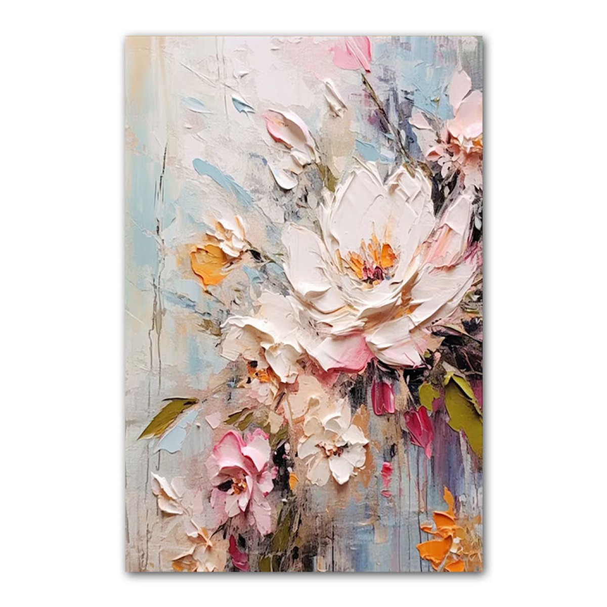 Flowers with Colorful Leaves III 3d Heavy Textured Partial Oil Painting